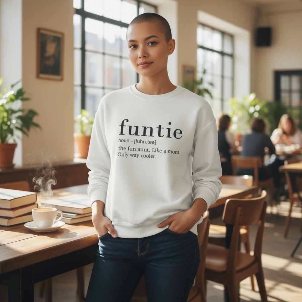 Tultex Sweatshirt Womens Size Large White Funtie Logo Novelty Auntie Top New‎